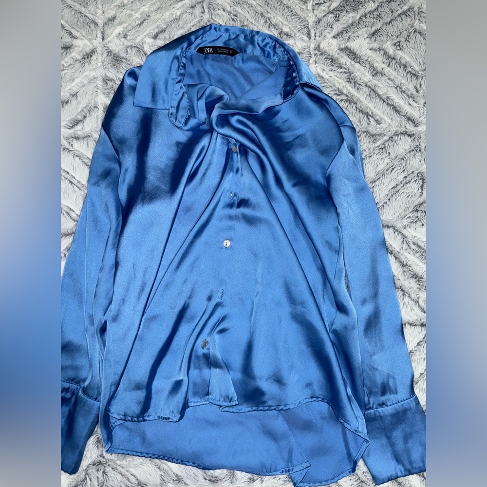 Zara Vibrant Blue Satin Top